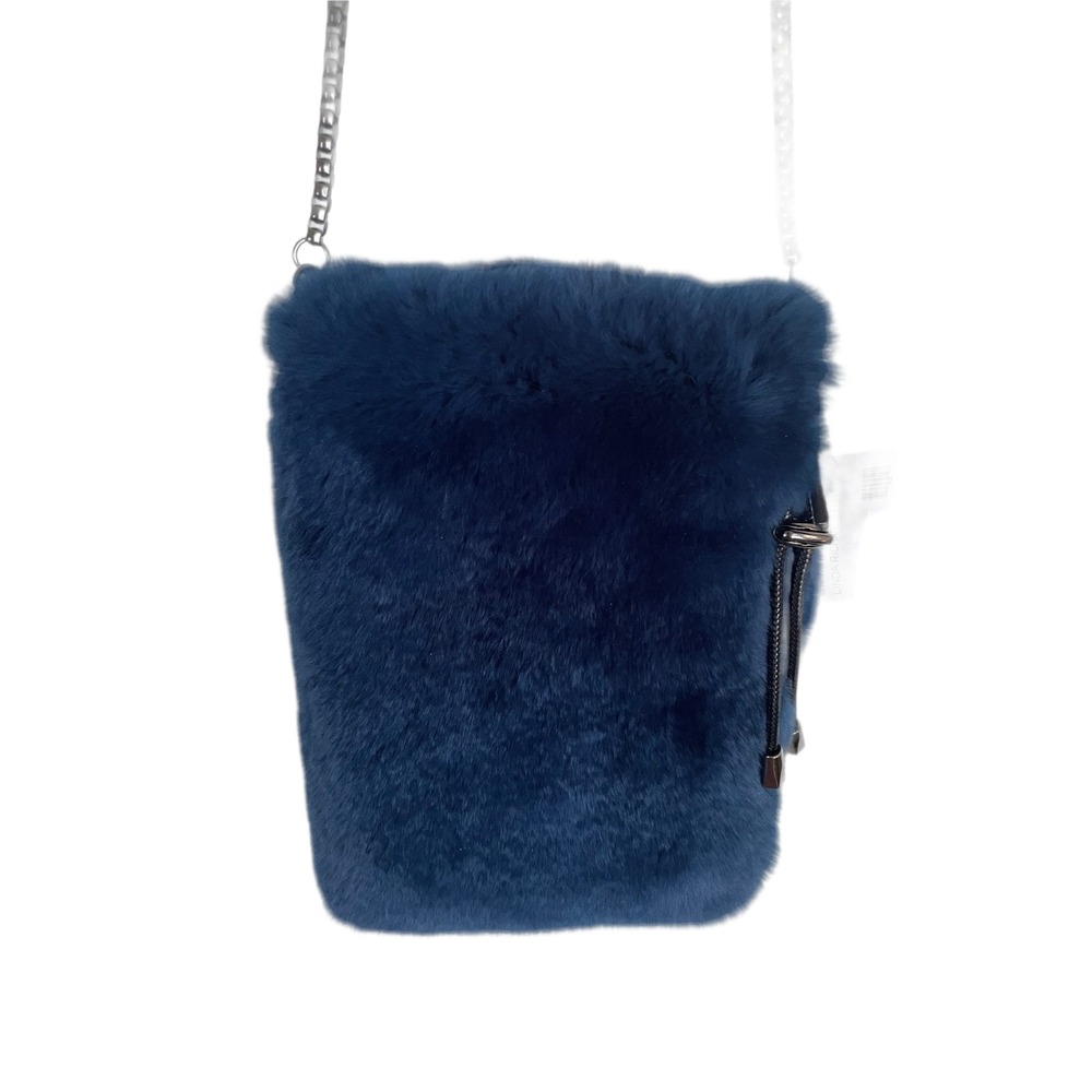Linda Richards NY Navy Genuine Rex Rabbit Fur Mobile Crossbody Bag NWT